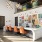 Spacious well, lit social area with orange chairs