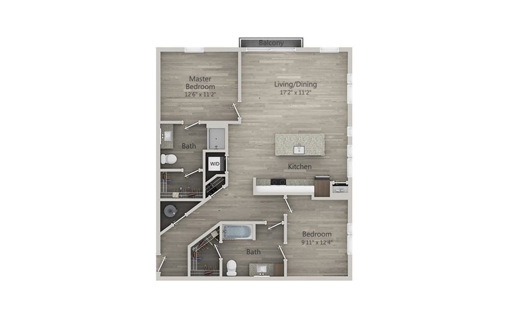 B4 - 2 bedroom floorplan layout with 2 bathrooms and 1114 square feet