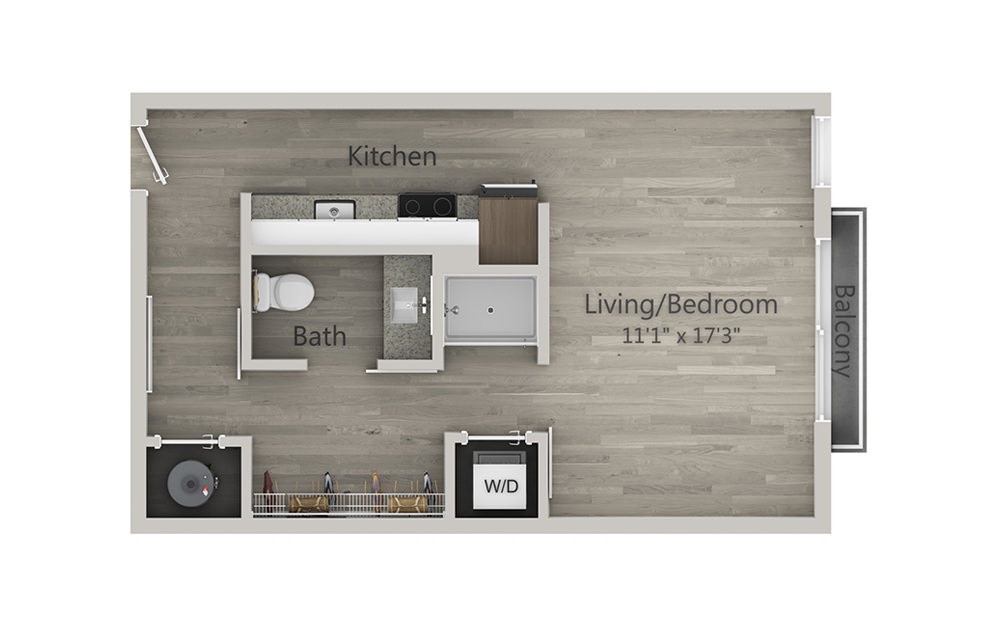 S1 - Studio floorplan layout with 1 bathroom and 517 square feet