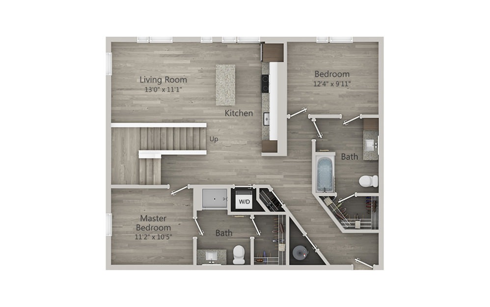 T3 - 2 bedroom floorplan layout with 2 bathrooms and 1272 square feet (Floor 1)